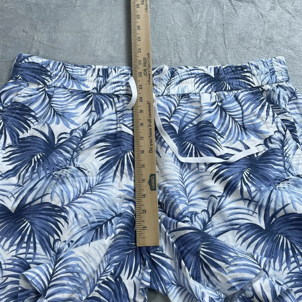 Talbots Linen Blend Shorts 2X Palm Tropical Blue White Pull On Beach